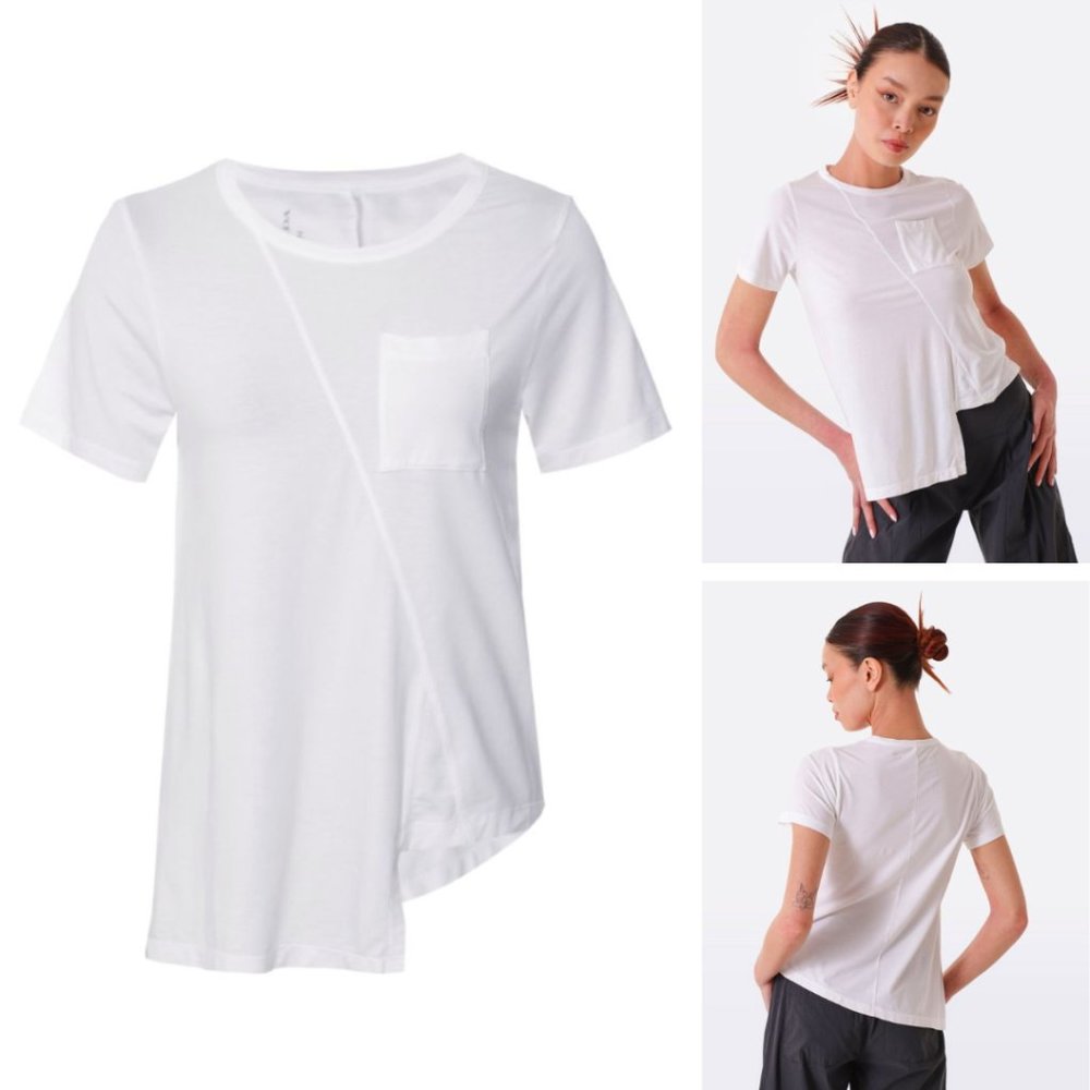 New NWOT Lurdes Bergada Asymmetric Hem Short Sleeve T-Shirt White Small Tee Top